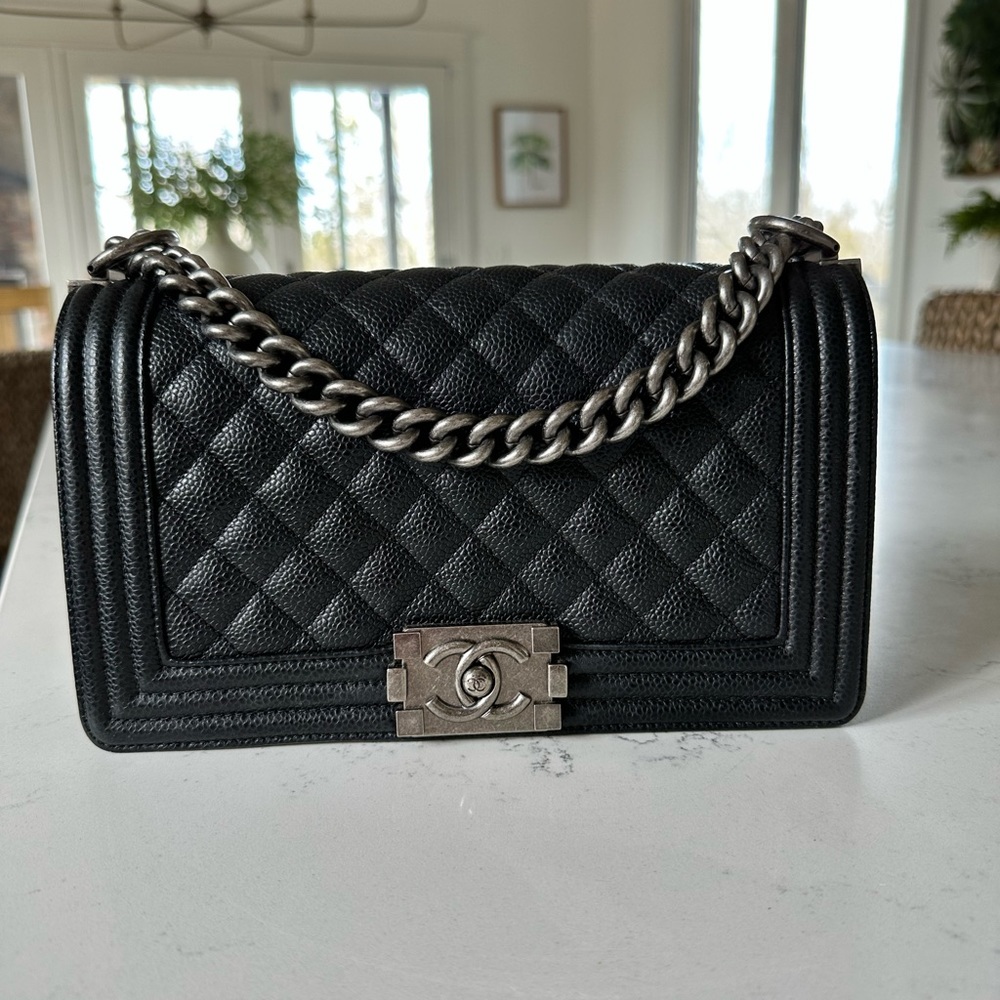 Old Medium Black Chanel Boy, Caviar